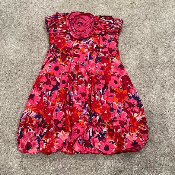 BCBG Generation Women's Mini Dress Red Pink Floral with Rose Size 4 - Picture 7 of 11
